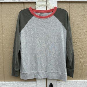 Eddie Bauer Legend Wash Pullover Raglan Top Shirt Gray Coral Green Size Medium
